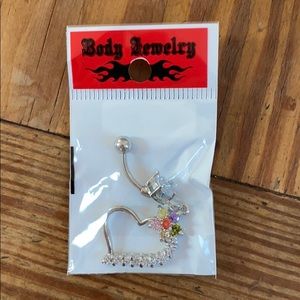 Heart and flower belly button ring